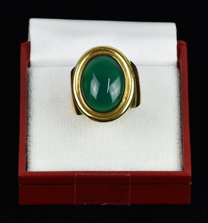 ANELLO IN ORO GIALLO modello a fascia con nefrite di taglio ovale mis 14 peso...