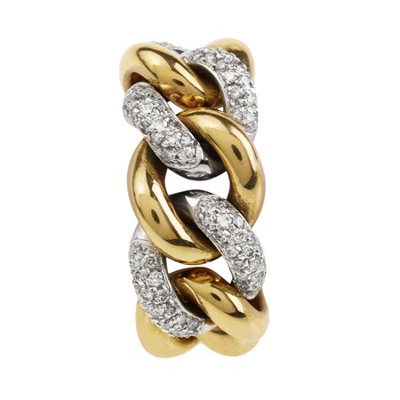 ANELLO IN ORO GIALLO, BIANCO E DIAMANTI realizzato a maglia barbazzale...