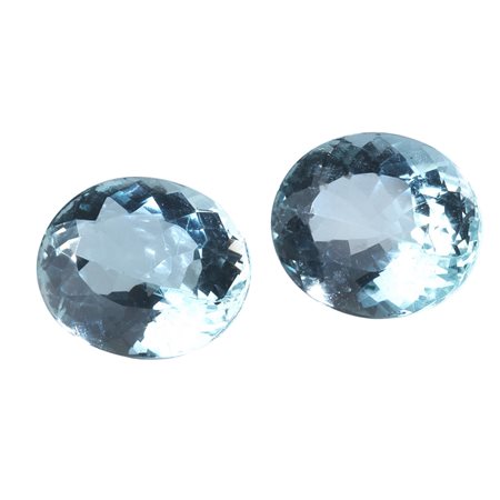 COPPIA DI ACQUEMARINE CT 6.84 E 7.50 di forma ovale, taglio composito mm...