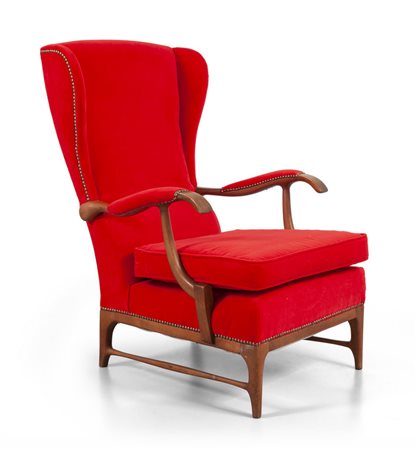 UNA POLTRONA, anni '50. <br>Struttura in legno, 