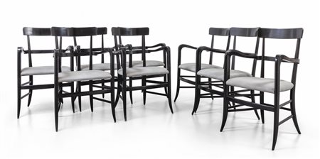 OTTO POLTRONCINE DI CHIAVARI, anni '50. <br>Legno 