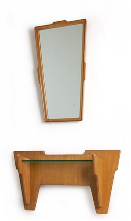UNA CONSOLE PENSILE CON SPECCHIERA, anni '50. 