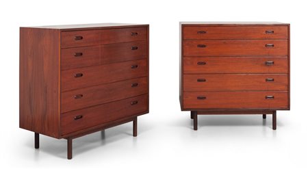 DUE CASSETTIERE, anni '60<br>Legno impiallacciato 