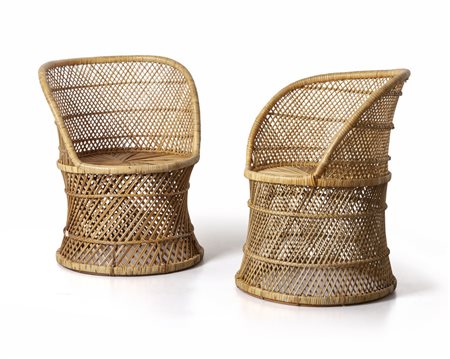 DUE POLTRONE IN VIMINI, anni '60. <br>Altezza cm 