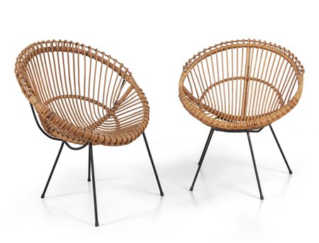  DUE POLTRONCINE, anni '60. <br>Tondino di ferro 