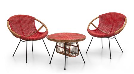 DUE POLTRONCINE E UN TAVOLINO, anni '60. 