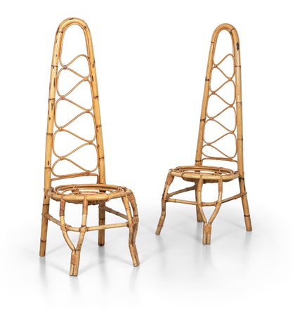 DUE SEDIE, anni '60. <br>Malacca, giunco e canna 