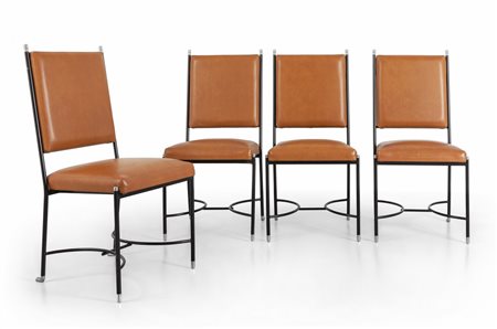 QUATTRO SEDIE, anni '70. <br>Acciaio verniciato, 