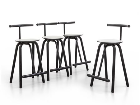 QUATTRO SGABELLI-BAR, anni '70<br>Acciaio 