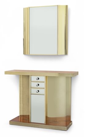 UNA CONSOLE CON SPECCHIERA, anni '80. <br>Ottone 