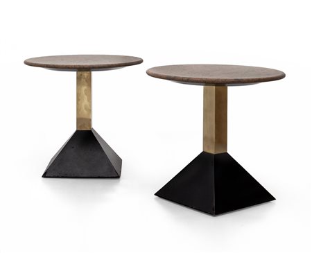 DUE TAVOLINI, anni '80. <br>Acciaio verniciato, 