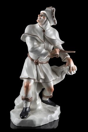 Figura in porcellana policroma raffigurate "Il Capitan Spacca", su base roccios