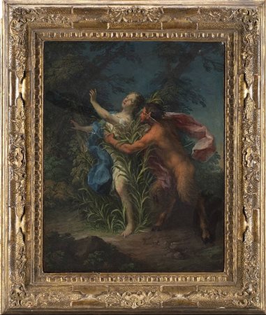 Filippo Lauri Pan e Siringa
Olio su tela, cm 40,5x31,5
In cornice dorata (difett