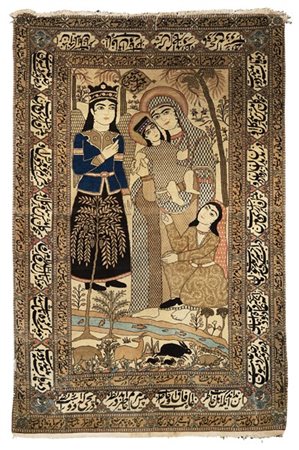 Tappeto Keshan Motashem Persia, fine Secolo XIX . Decoro pittorico raffigurante