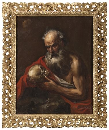 Maestro romano del secolo XVII

San Girolamo in meditazione
Olio su tela, cm 11