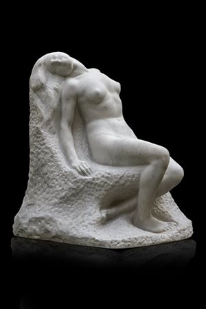 Ercole Drei "Abbandono" 1913, scultura in marmo bianco statuario (cm 118x93x96)