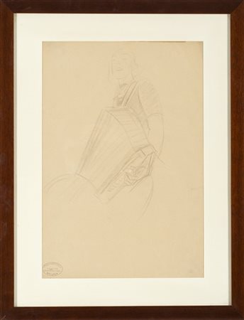 Marcello Dudovich Suonatrice di fisarmonica
Matita su carta, mm 477x325
In corni