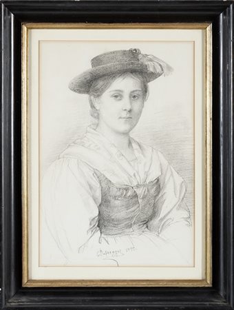 Franz Von Defregger Figura femminile a mezzobusto
Carboncino su carta, cm 45,5x3