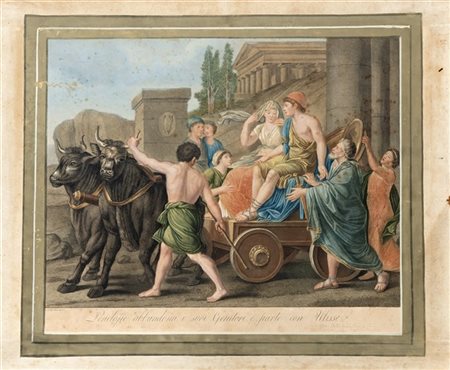 Benedetto Eredi Gruppo di sei incisioni colorate raffiguranti episodi epici (cm