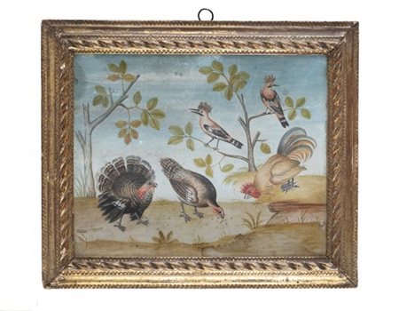 Ignoto della fine del secolo XVIII - inizi XIX

Paesaggio con gallo, tacchini e