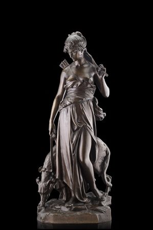 Eugène Antoine Aizelin "Nymphe de Diane" 
scultura in bronzo (h. cm 77) 
Titolat