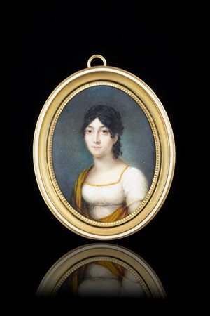 François Hüet-Villiers "Ritratto di gentildonna in abito giallo 1807" miniatura