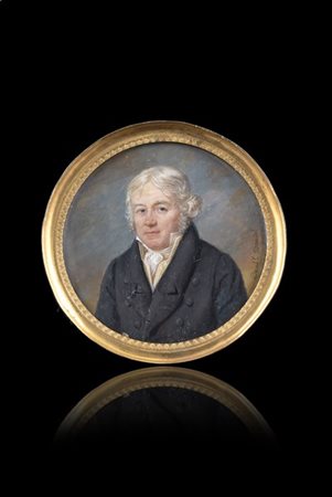 Amélie Daubigny Dautel "Ritratto di gentiluomo" miniatura tonda su avorio (d. cm