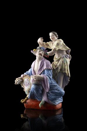Manifattura di Meissen, secolo XIX. Gruppo in porcellana decorata in policromia