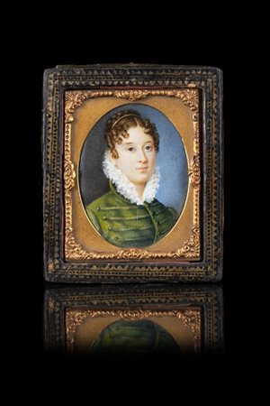 Scuola dell'inizio del secolo XIX "Ritratto di dama" miniatura ovale (cm 5x4) I