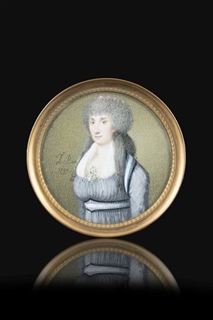 A.T. Bicci "Ritratto di gentildonna 1796" miniatura tonda su avorio (d. cm 7,5)