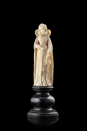 Artista nordico del secolo XIX. Scultura in avorio raffigurante gentildonna (h.