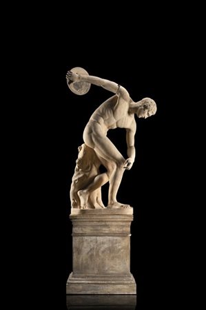 Dini e Cellai, fine secolo XIX/inizi secolo XX "Discobolo" scultura con basamen