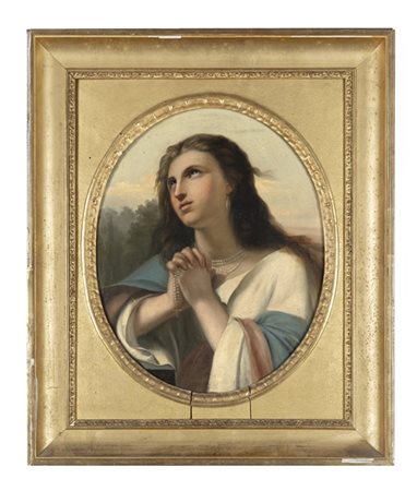 Emanuele Trionfi "La preghiera" olio su tela (cm 48x40) Al retro: cartiglio. In