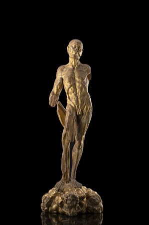 Artista del secolo XVIII "San Bartolomeo" scultura in legno dorato intagliato a