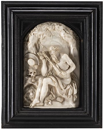 Artista tedesco del secolo XVIII "San Gerolamo nel deserto" altorilievo in avor