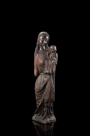 Ignoto "Madonna con Bambino" antica scultura lignea in rovere (h. cm 113) (dife