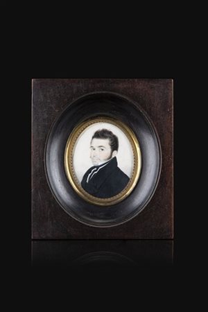 Firma indecifrata, secolo XIX "Ritratto di gentiluomo" miniatura ovale su avori