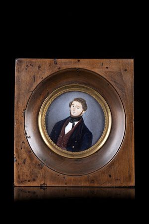 G. Rolandi "Ritratto di uomo 1842" miniatura tonda su avorio (d. cm 6) Firmata e