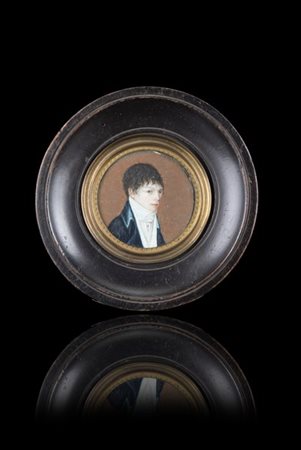 Artista del secolo XVIII/XIX "Ritratto di uomo in giacca blu" miniatura tonda s