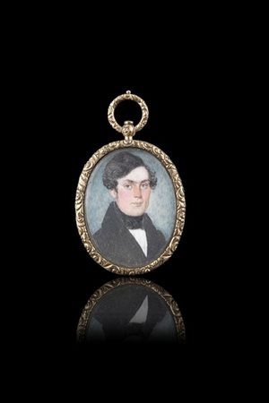 Scuola italiana del secolo XIX "Ritratto di gentiluomo" miniatura ovale (cm 5x4