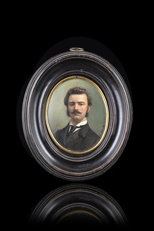 Cosimo Conti (attr.) "Ritratto di uomo con baffi" miniatura ovale su avorio (cm