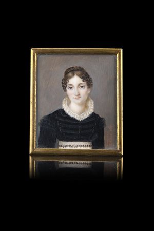 Virginie Talairac "Ritratto di dama 1819" miniatura su avorio (cm 7x6) Firmata e