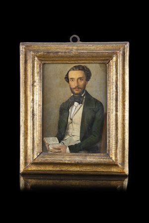 Maestro del secolo XIX "Ritratto di letterato" olio su cartone pressato (cm 13,