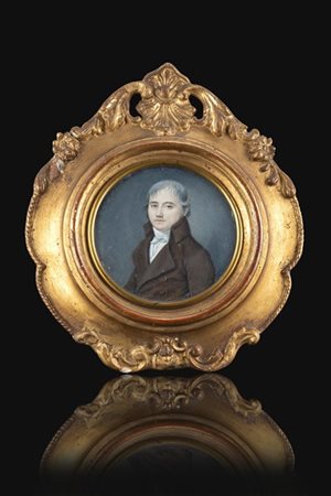 Gaspare Betoldi "Ritratto di gentiluomo" miniatura tonda su avorio (d. cm 7) Fir