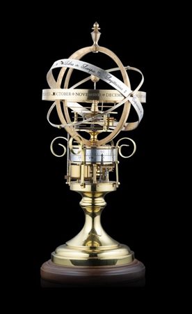 DEVON CLOCKS (attr.)
Orologio con tellurio (orrery) e sfera armillare in otton