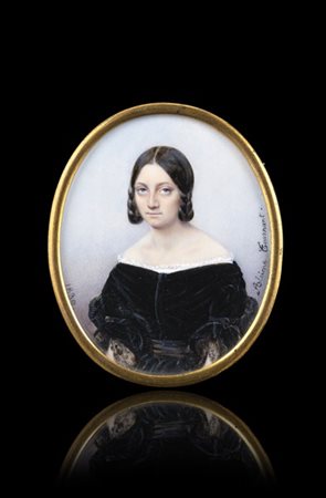 Alcime Tournant "Ritratto di dama dagli occhi azzurri 1839" miniatura ovale su a