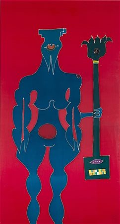 Ignoto "Senza titolo" stampa su tessuto. Siglata in basso a destra (cm 158x84)