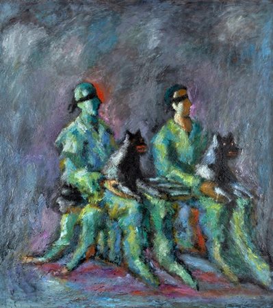 Roberto Barni "Trono" 1987 olio su tela. Firmato, titolato e datato 87 al retro