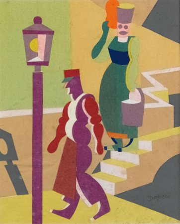 FORTUNATO DEPERO 1892 - 1960 FIGURE DI CAPRI signed, collage of coloured...