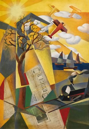 GIULIO D'ANNA 1908-1978 SENZA TITOLO signed D'Anna Futurista, oil and collage...